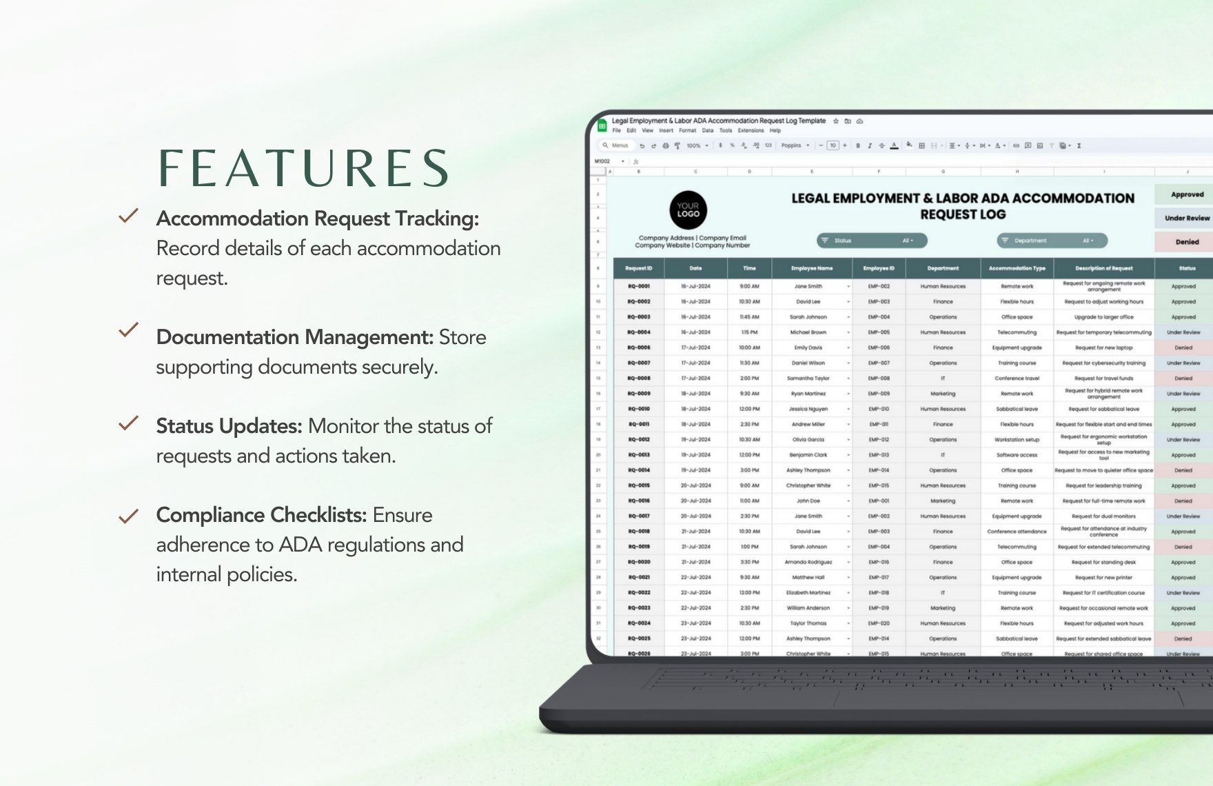 Legal Employment & Labor ADA Accommodation Request Log Template