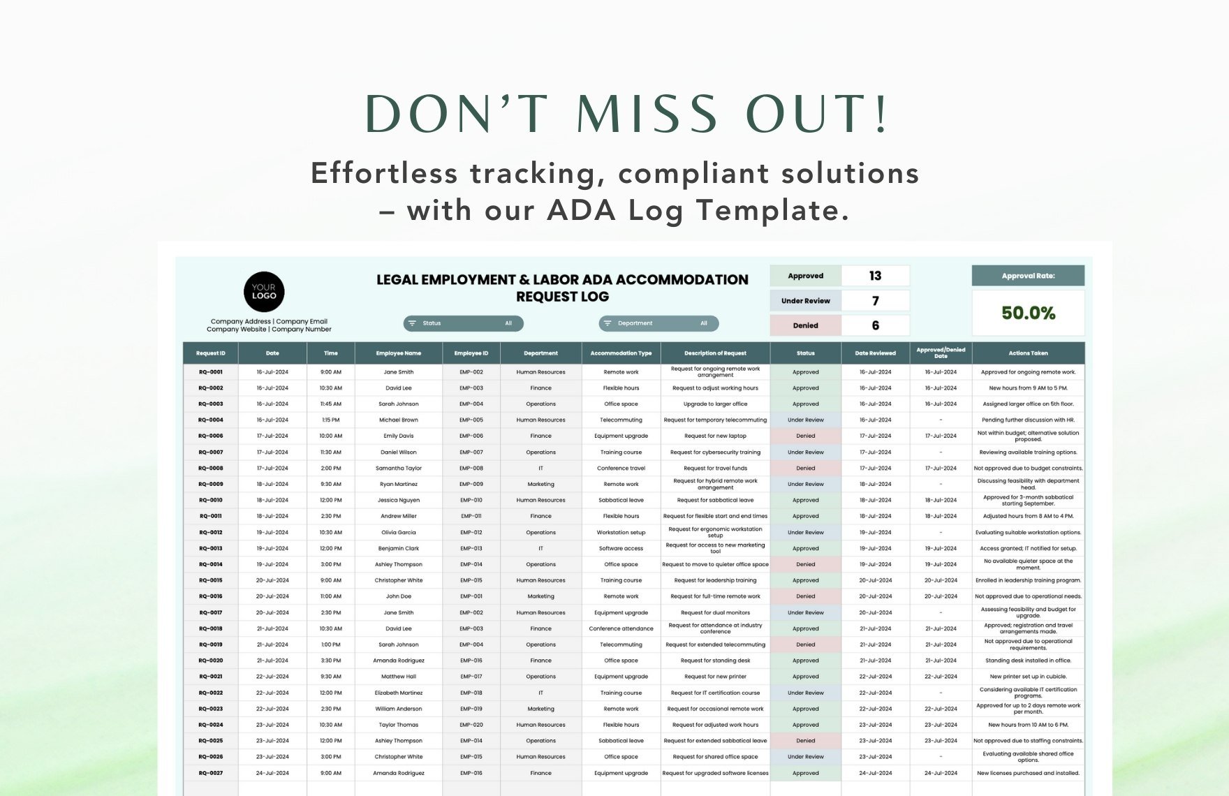 Legal Employment & Labor ADA Accommodation Request Log Template