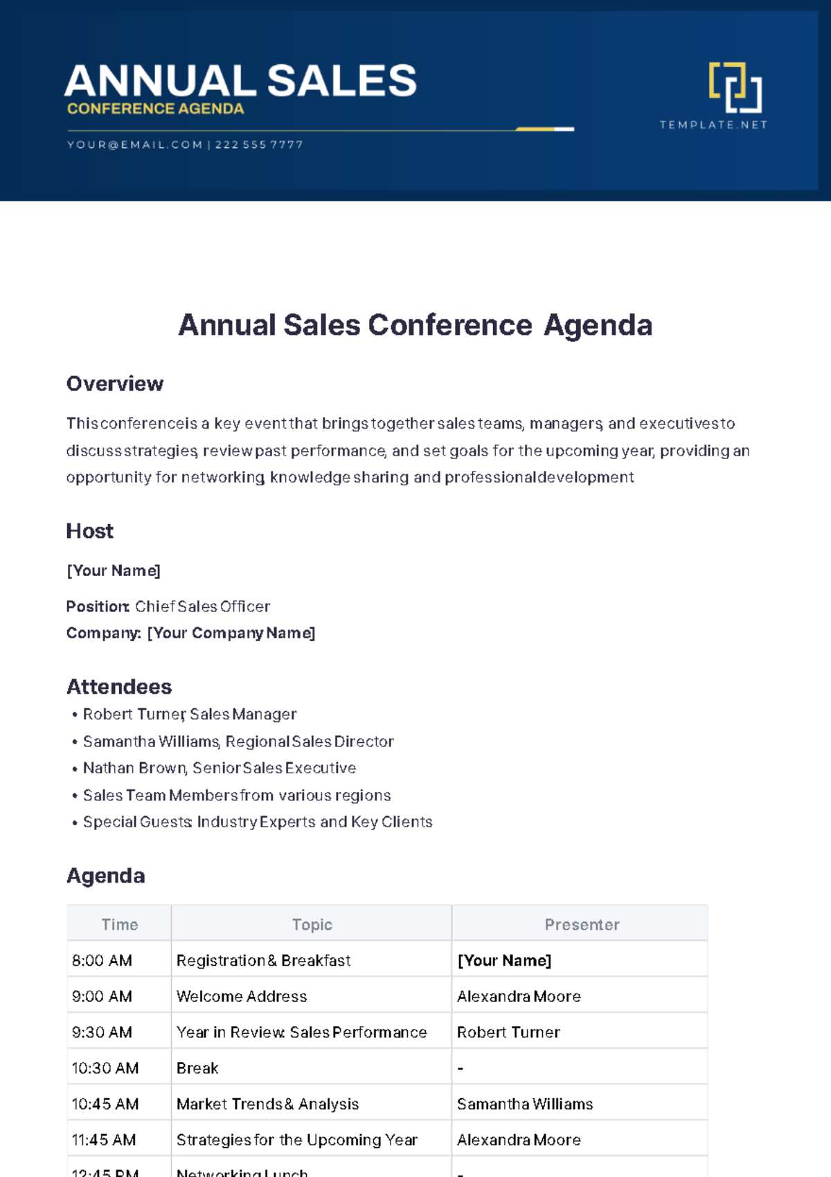 Annual Sales Conference Agenda Template - Edit Online & Download