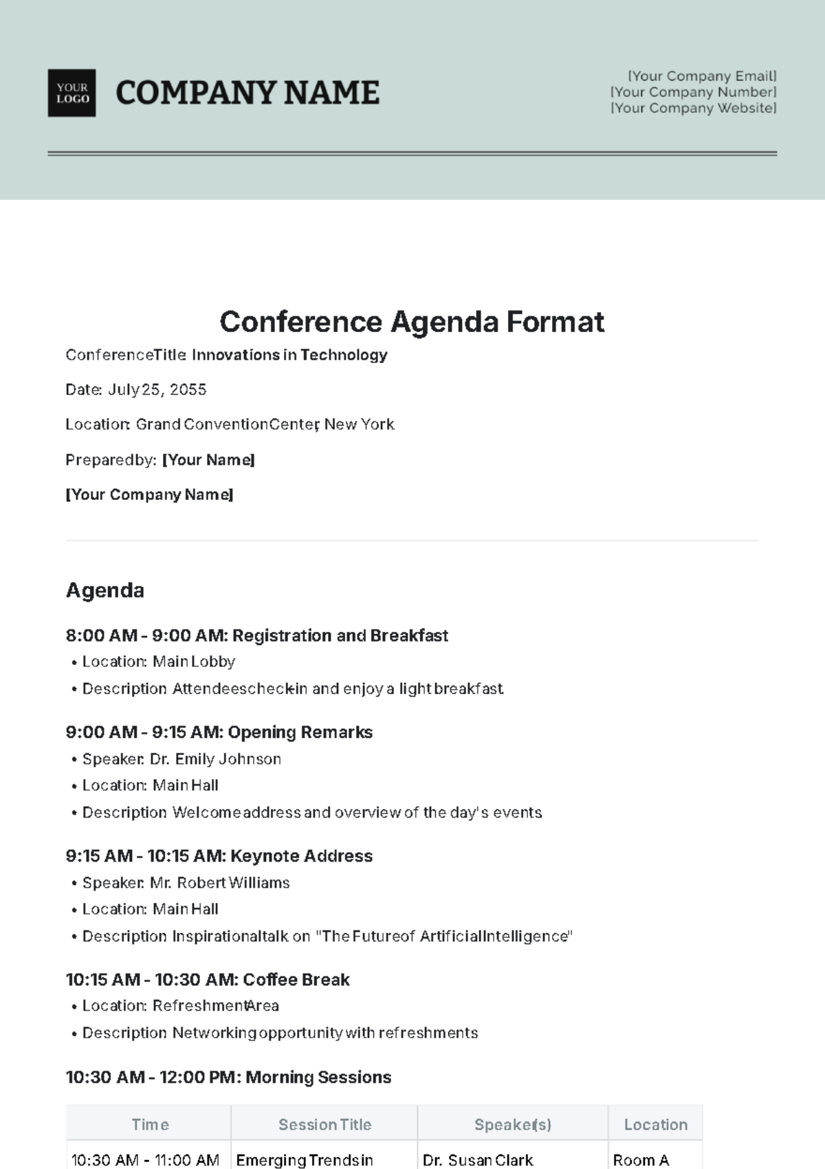 Conference Agenda Format Template - Edit Online & Download