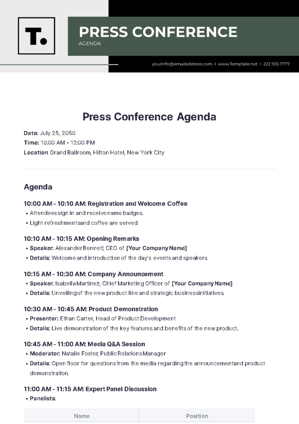 Press Conference Agenda Template - Edit Online & Download