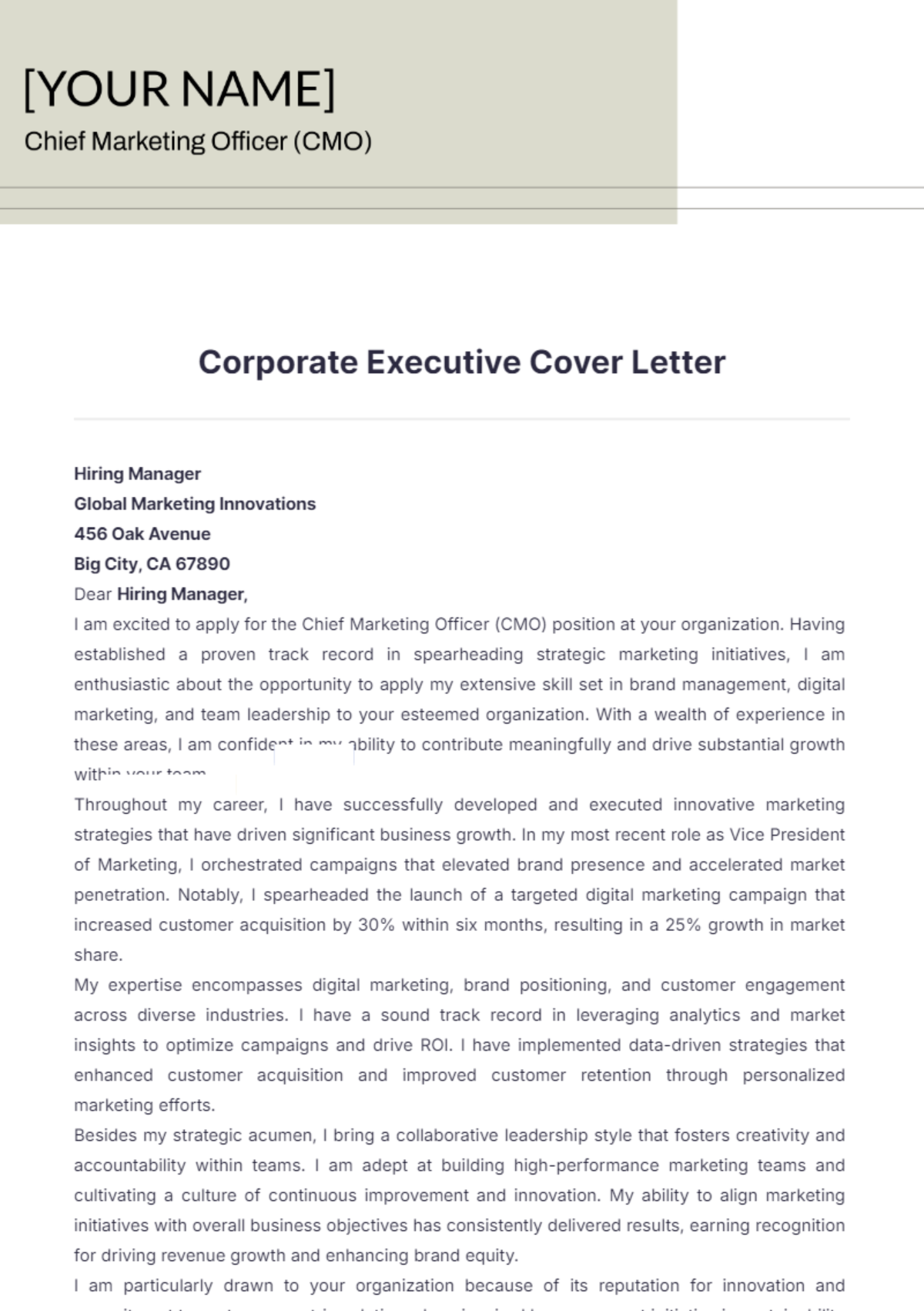 Corporate Executive Cover Letter - Edit Online & Download