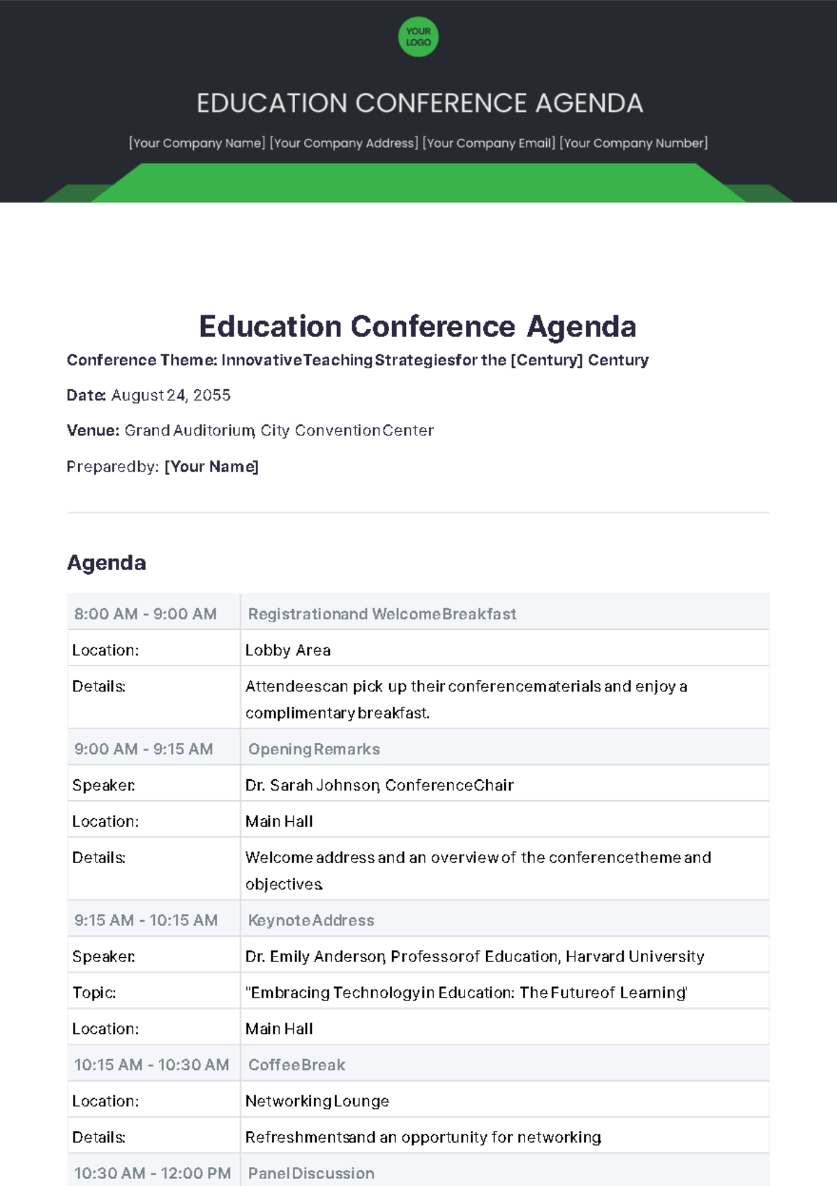 Education Conference Agenda Template - Edit Online & Download