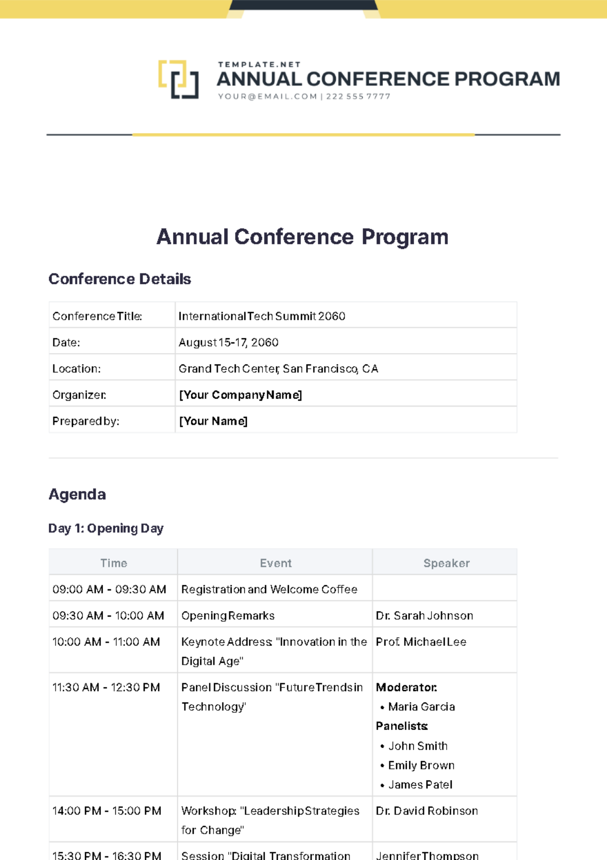 Annual Conference Program Agenda Template - Edit Online & Download