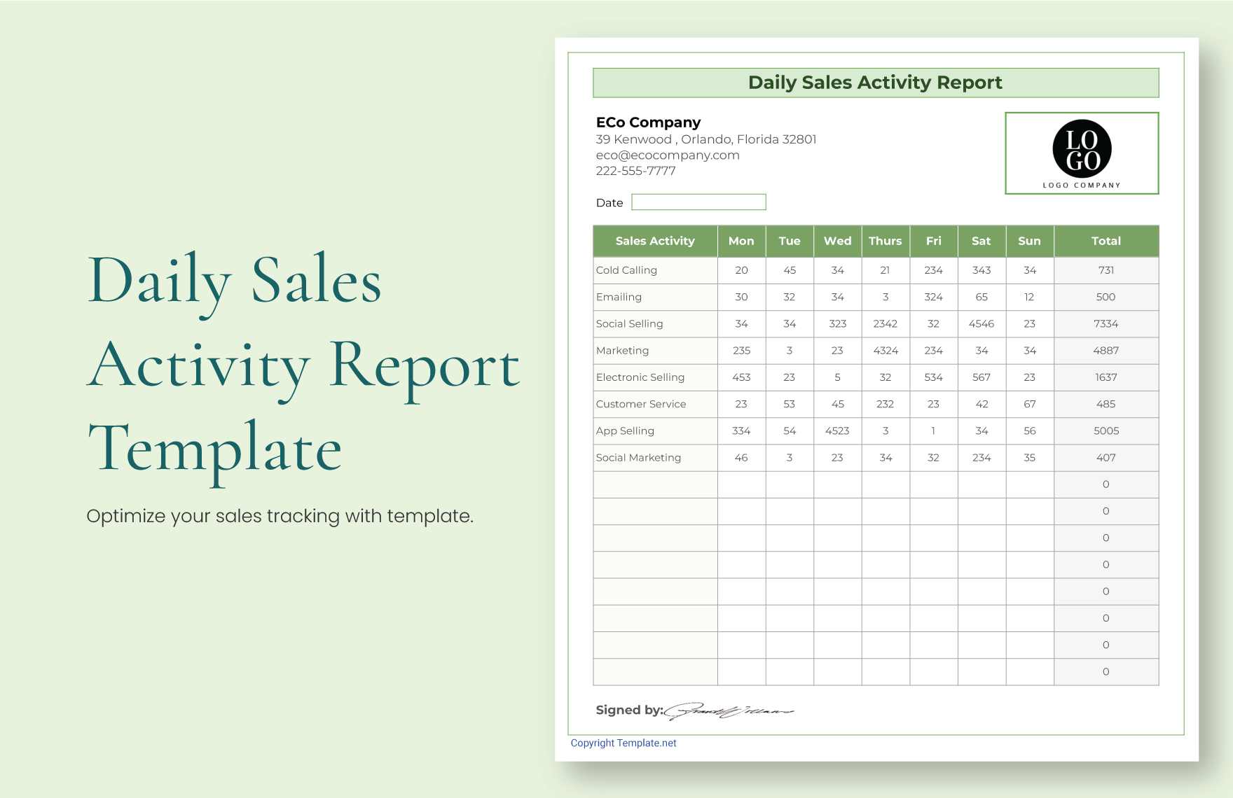 Daily Sales Activity Report Template