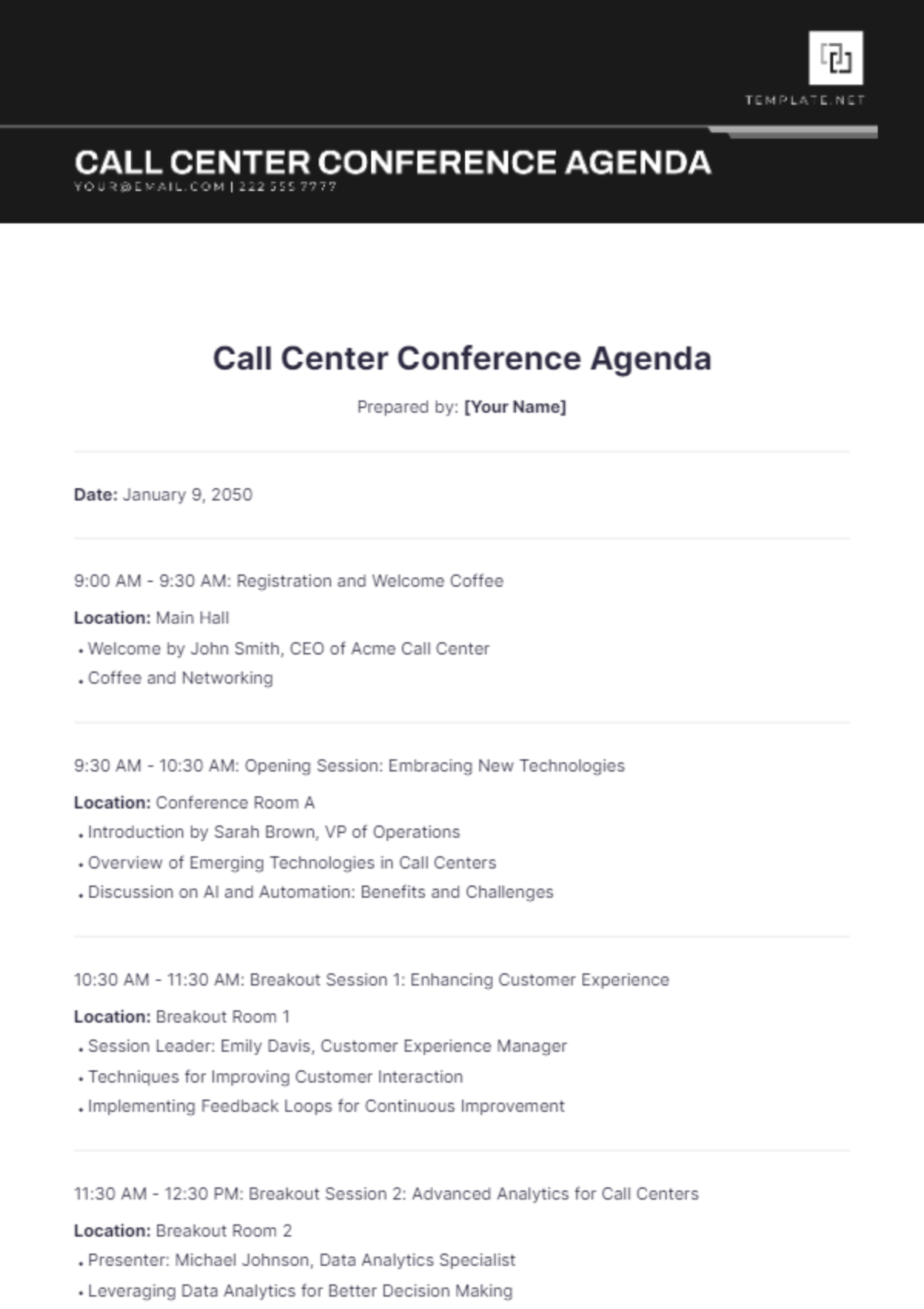 Call Center Conference Agenda Template - Edit Online & Download