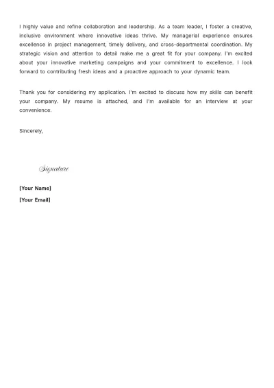 Free Email Cover Letter for Marketing Position to Edit Online