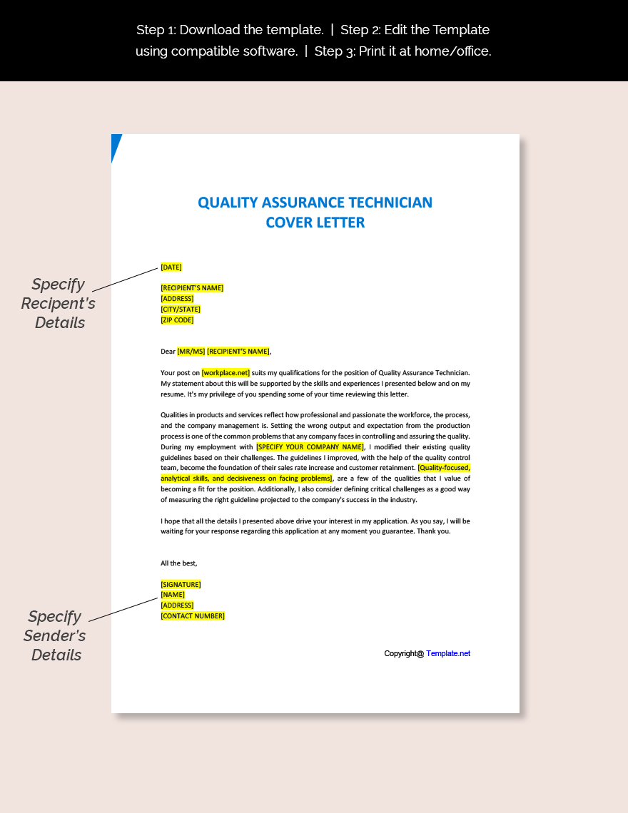 Quality Assurance Technician Cover Letter
