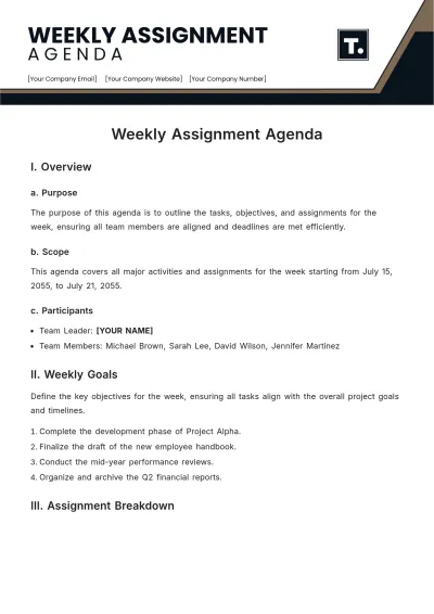 Free Weekly Assignment Agenda Template to Edit Online