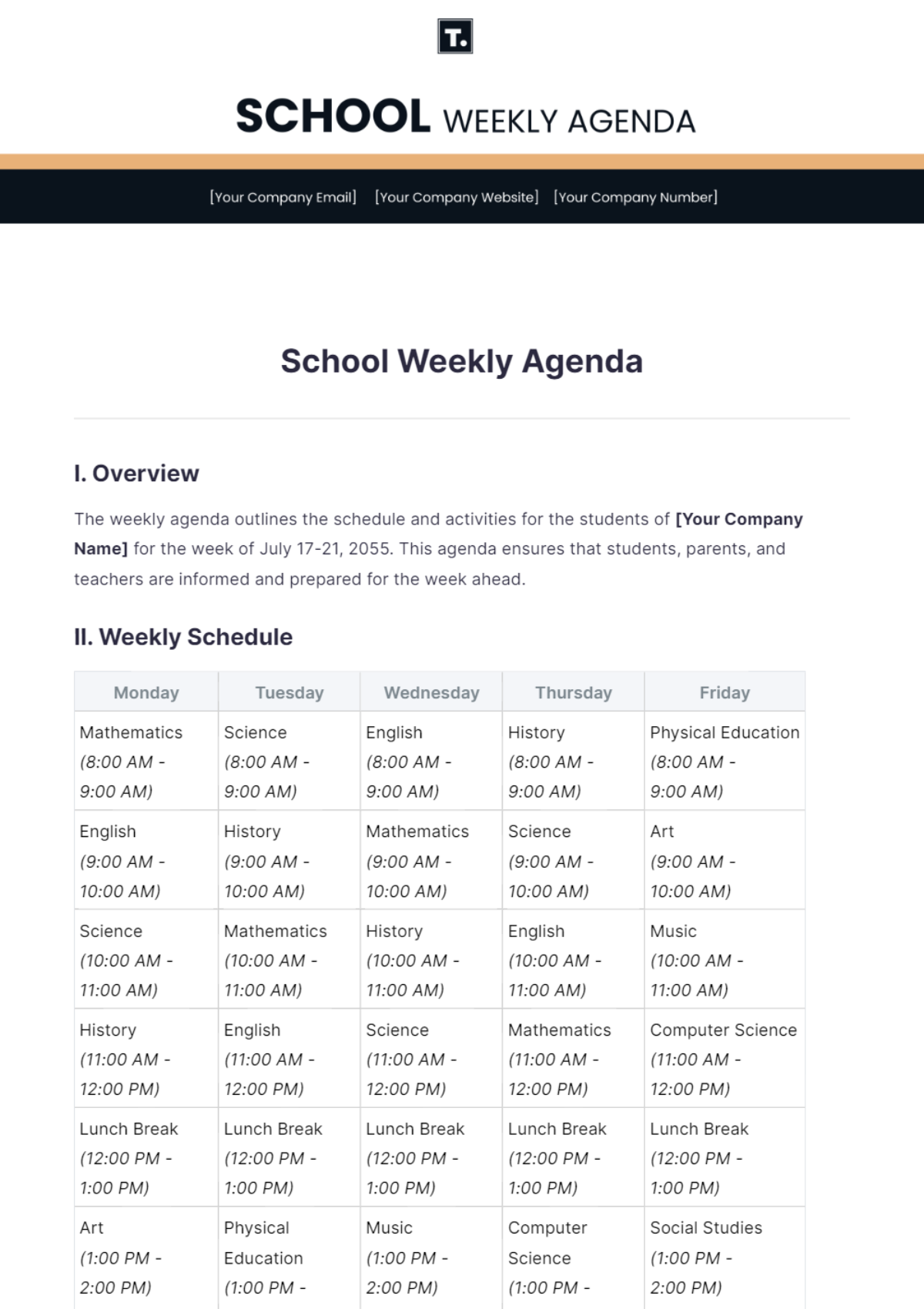 School Weekly Agenda Template - Edit Online & Download