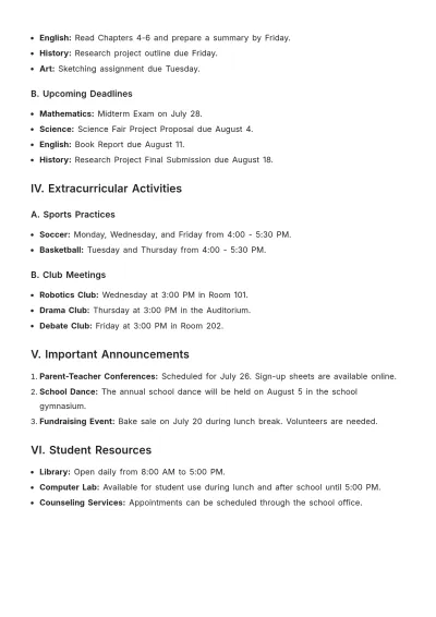 Free School Weekly Agenda Template to Edit Online