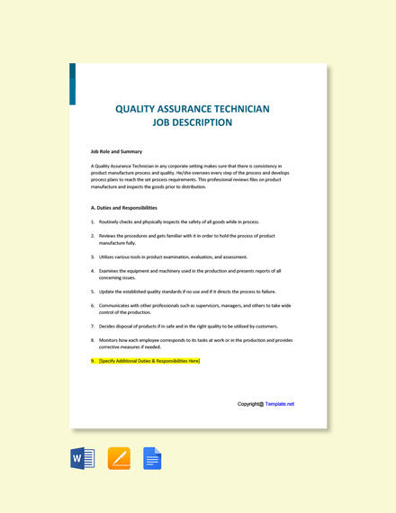FREE Apartment Maintenance Technician Job Description Word Google 