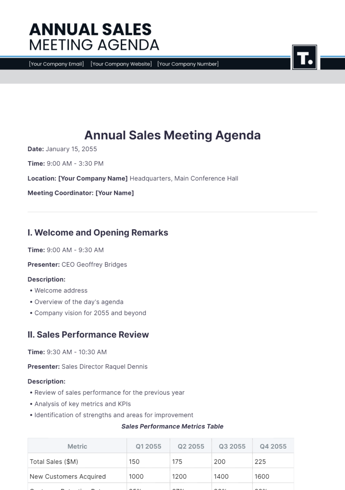 Annual Sales Meeting Agenda Template - Edit Online & Download