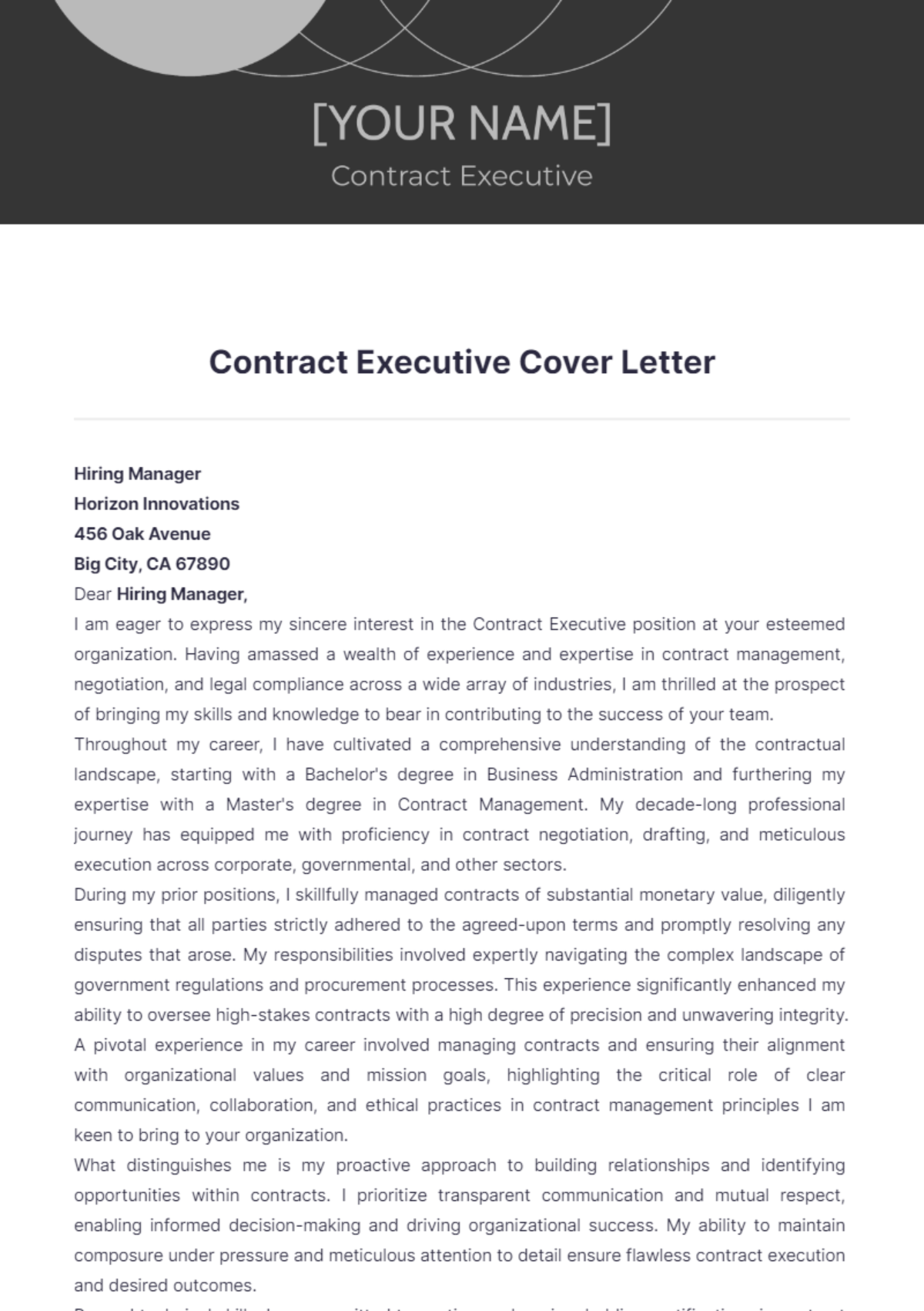 Contract Executive Cover Letter - Edit Online & Download