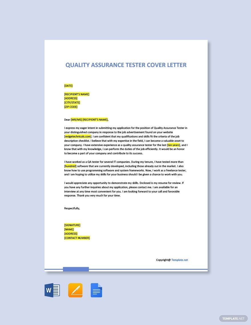 Quality Assurance Tester Cover Letter