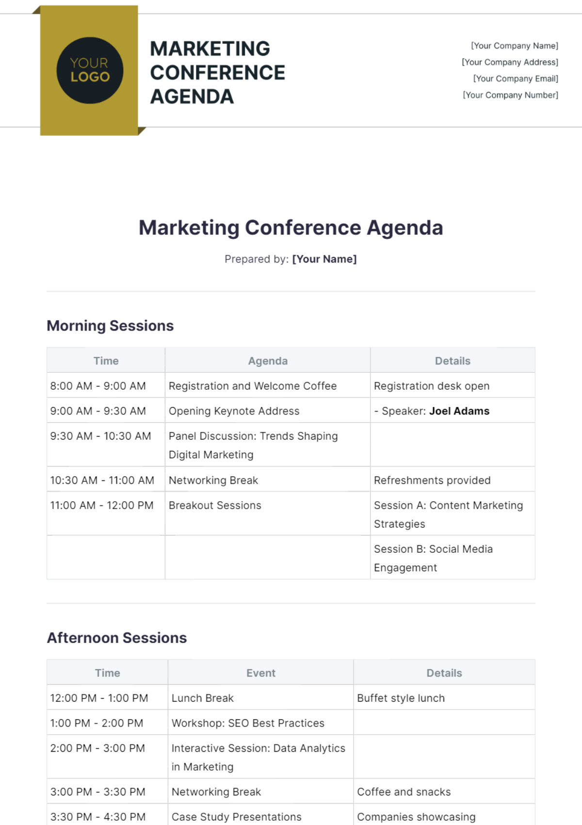 Marketing Conference Agenda Template - Edit Online & Download