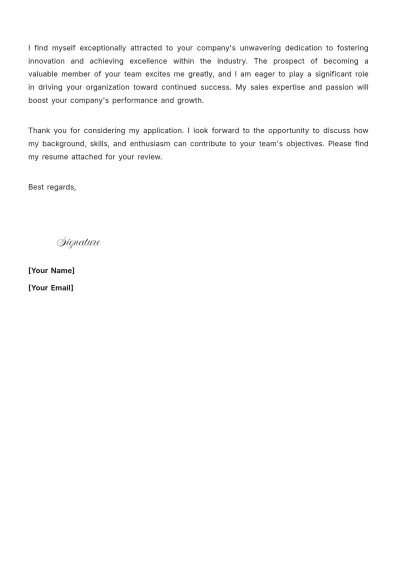 Free Email Cover Letter for Sales Coordinator to Edit Online