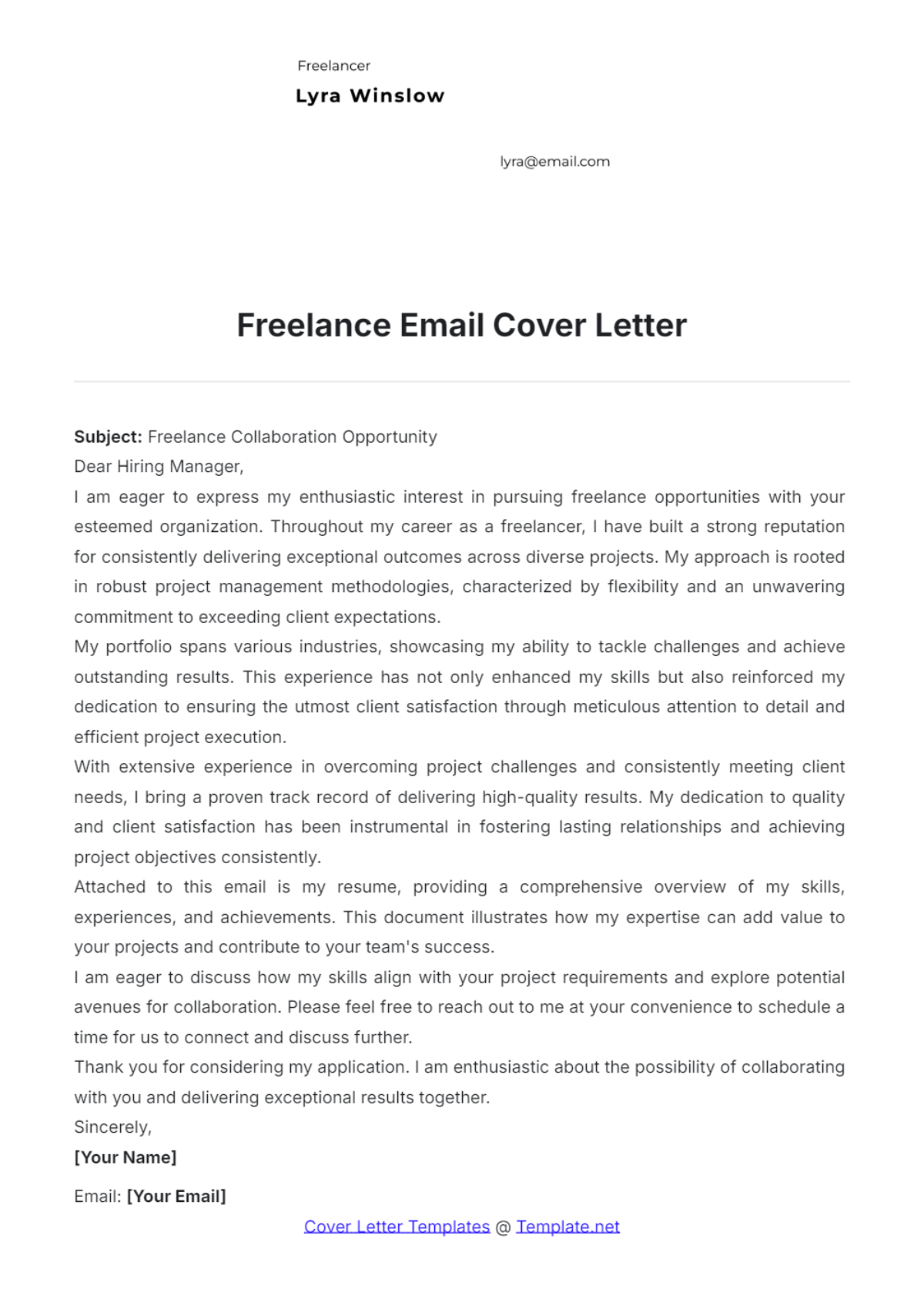 Freelance Email Cover Letter - Edit Online & Download