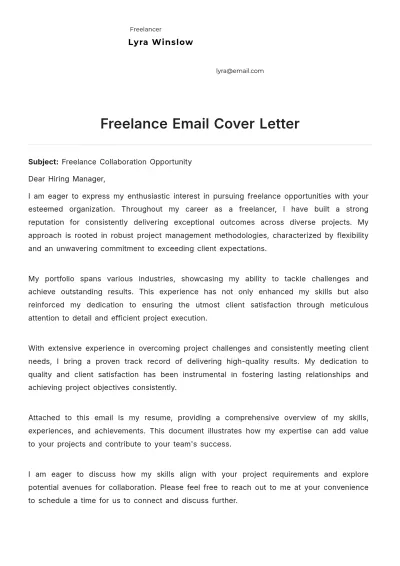Free Freelance Email Cover Letter to Edit Online