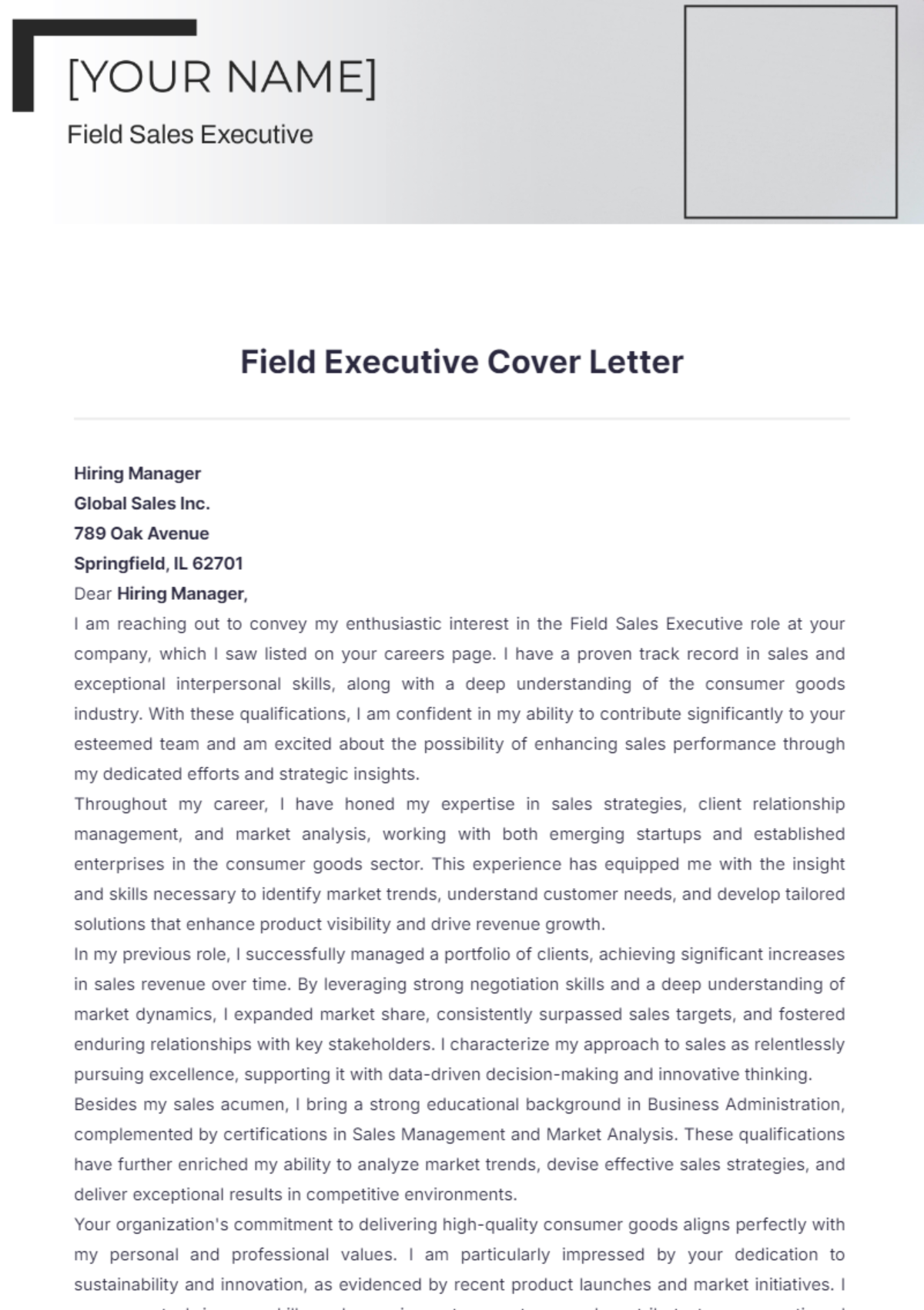 Field Executive Cover Letter - Edit Online & Download