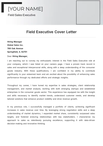 Free Field Executive Cover Letter to Edit Online