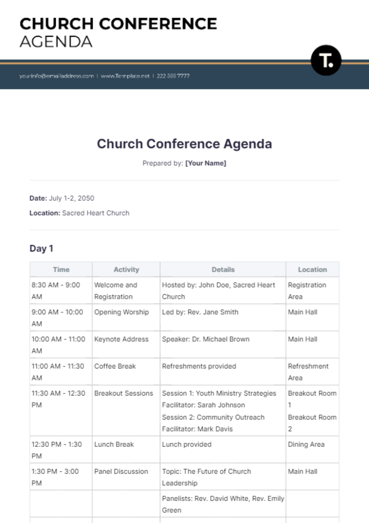 Church Conference Agenda Template - Edit Online & Download