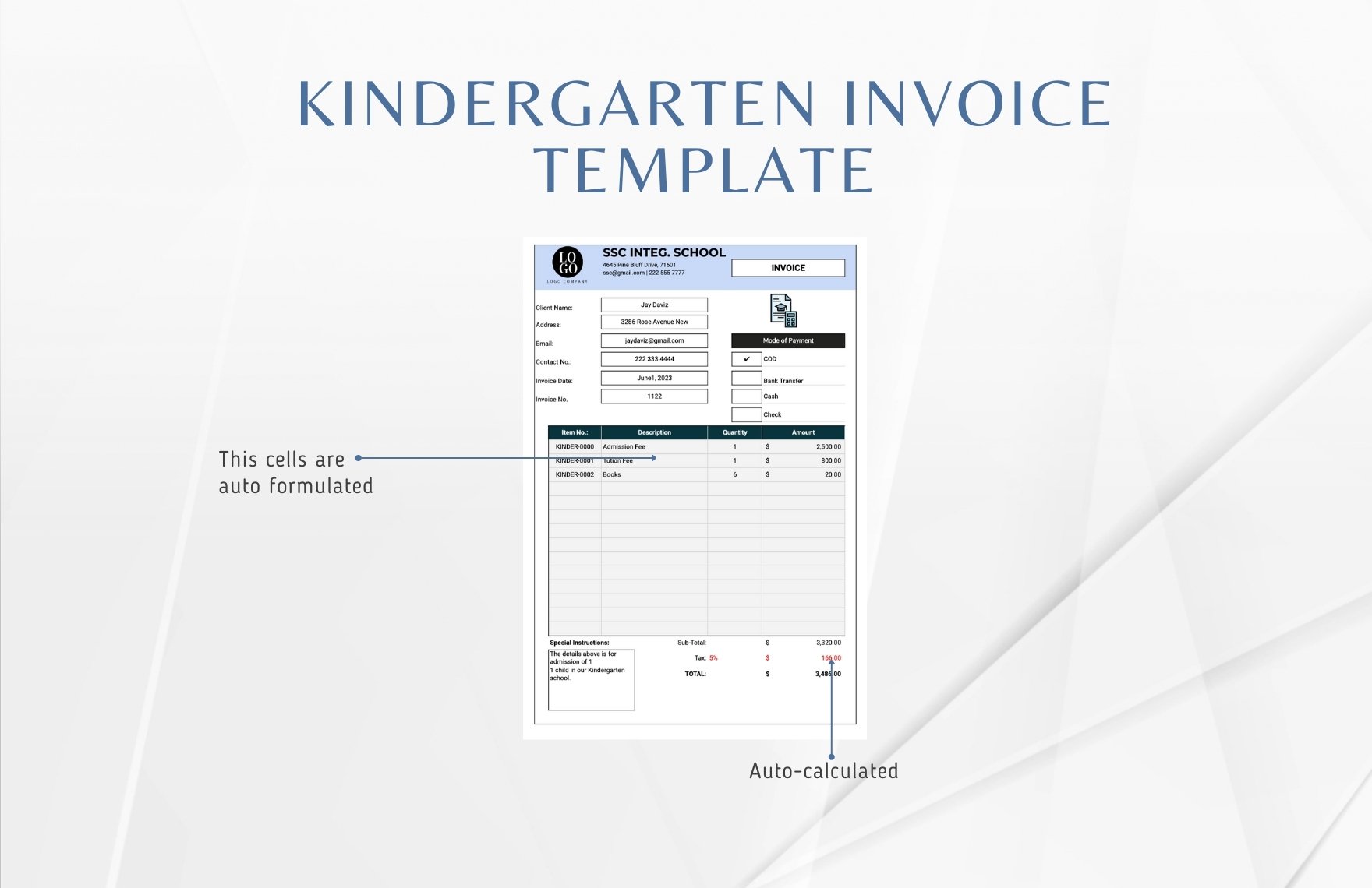 Kindergarten Invoice Template