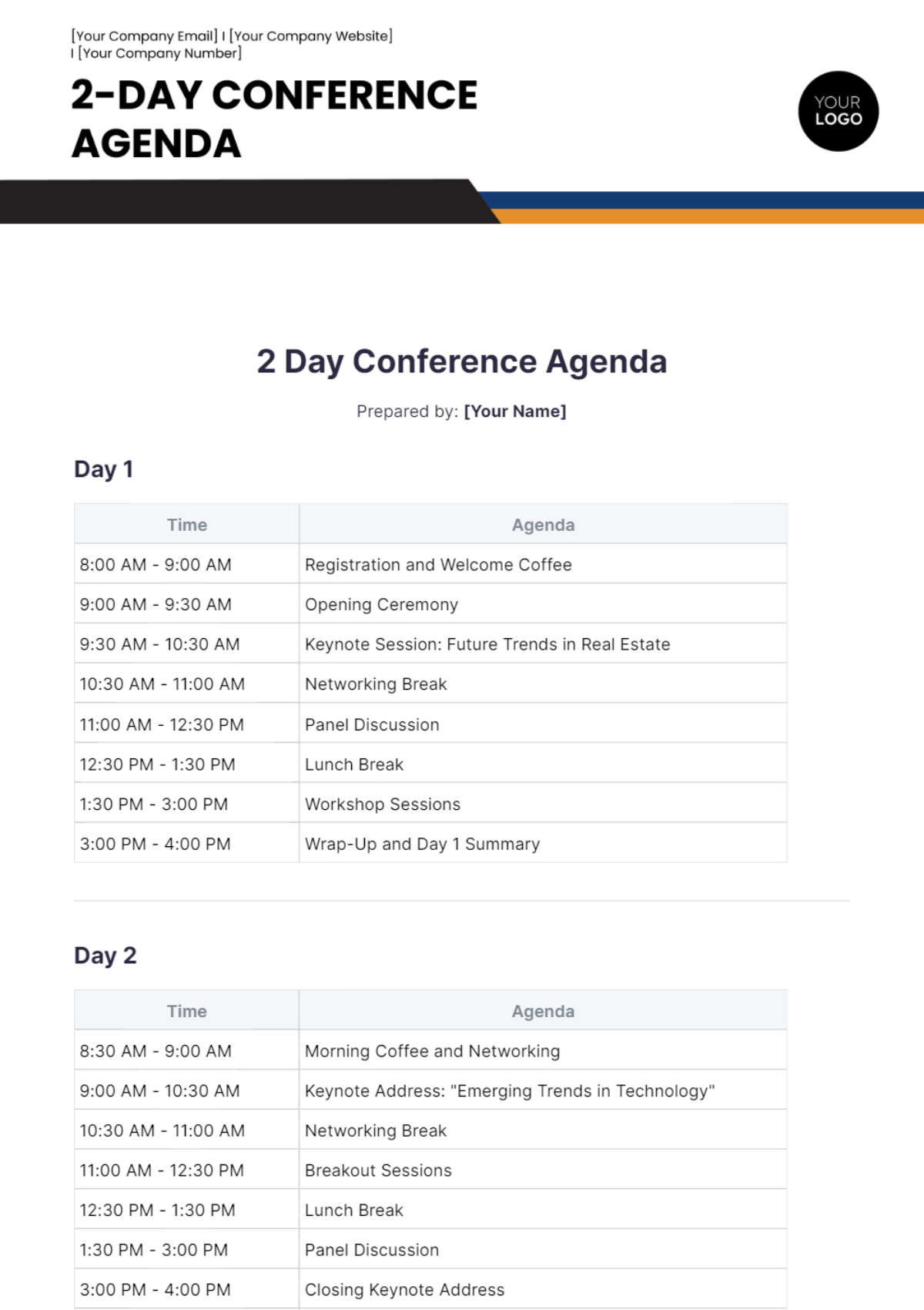 2 Day Conference Agenda Template - Edit Online & Download