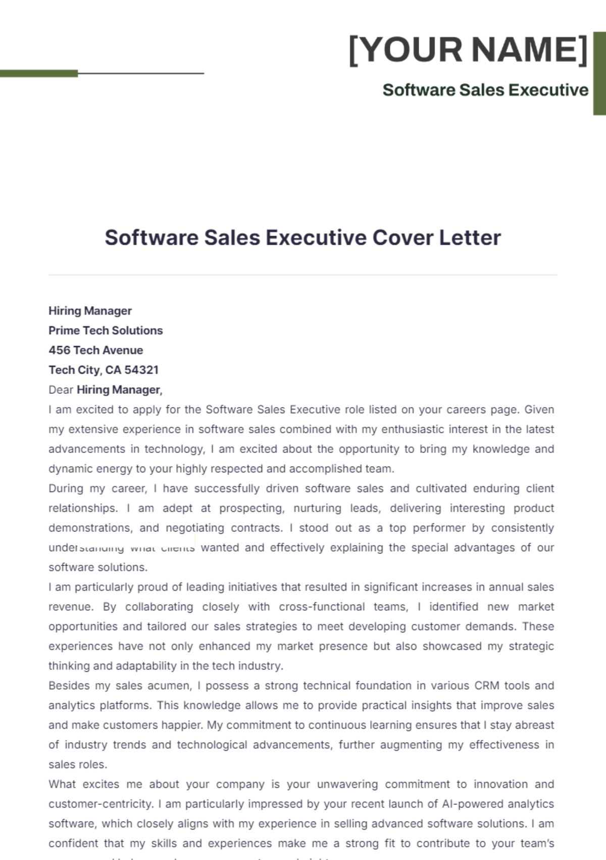 Software Sales Executive Cover Letter - Edit Online & Download