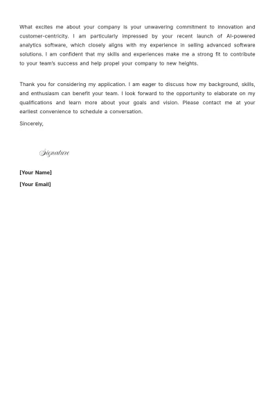 Free Software Sales Executive Cover Letter to Edit Online