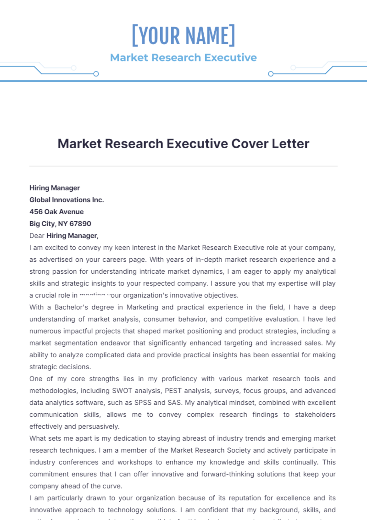 Market Research Executive Cover Letter - Edit Online & Download