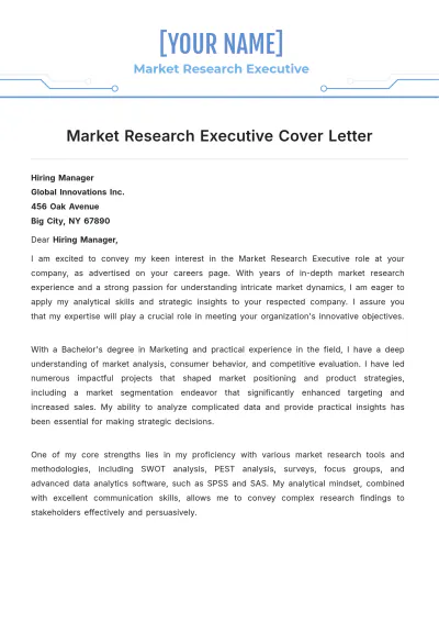 Free Market Research Executive Cover Letter to Edit Online