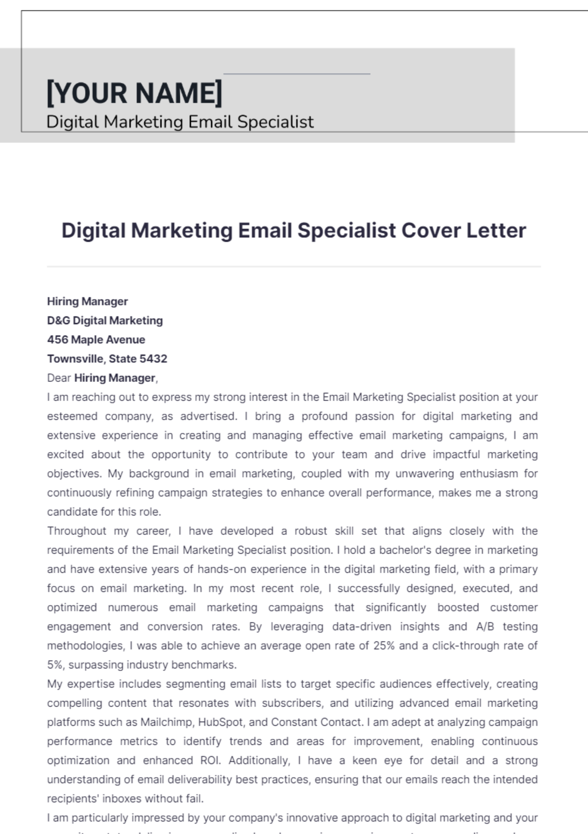 Digital Marketing Email  Specialist Cover Letter - Edit Online & Download