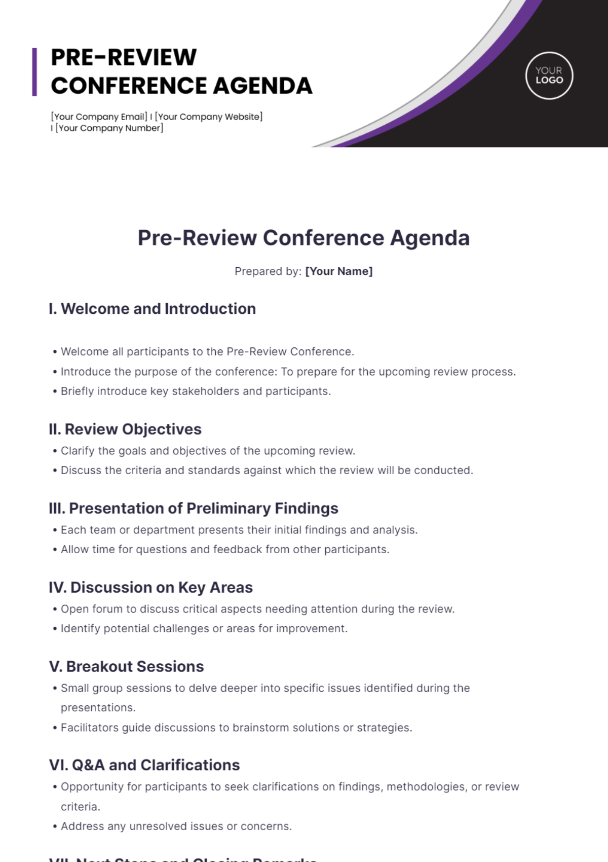 Pre-Review Conference Agenda Template - Edit Online & Download