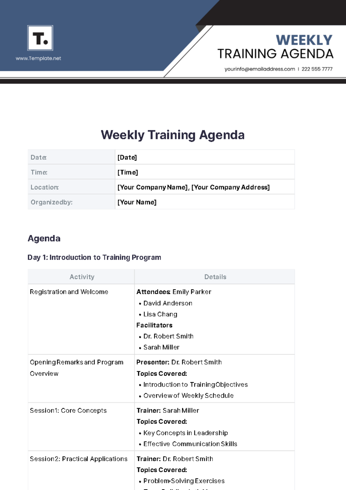 Weekly Training Agenda Template - Edit Online & Download