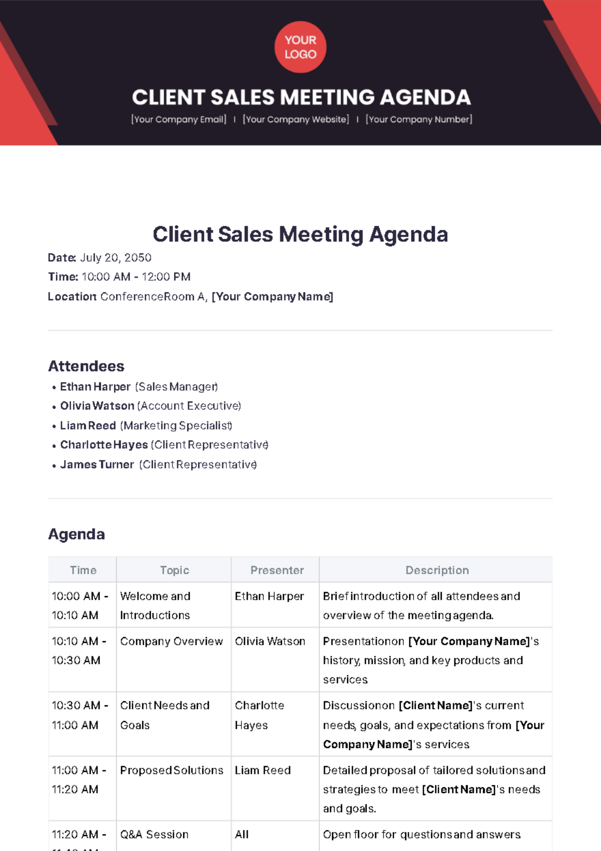 Client Sales Meeting Agenda Template