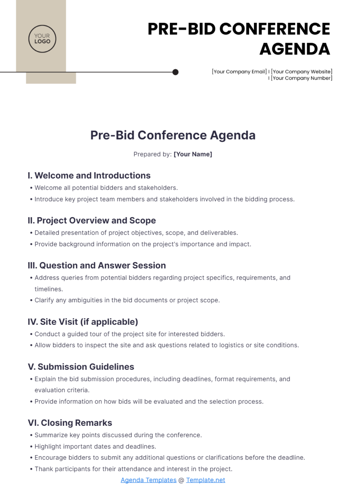 Pre-Bid Conference Agenda Template - Edit Online & Download