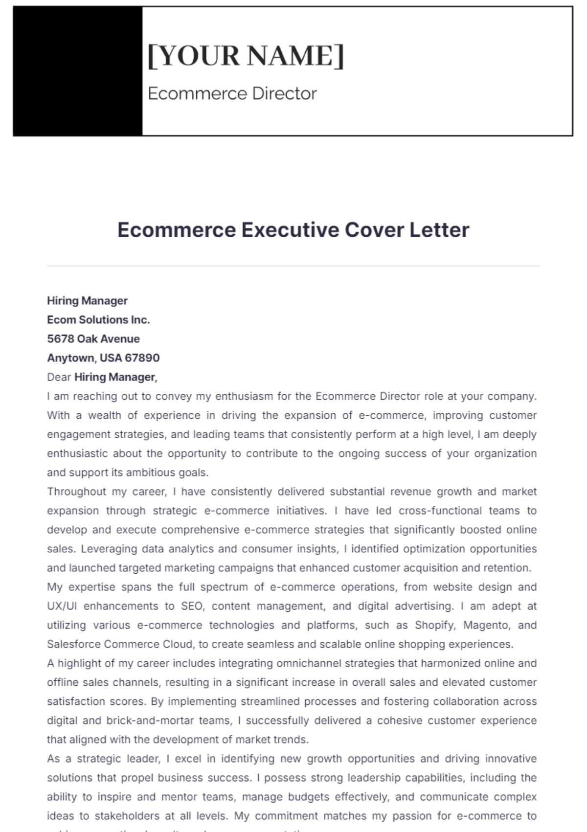 Ecommerce Executive Cover Letter - Edit Online & Download