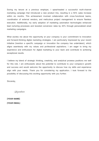 Free Digital Marketing Manager Email Cover Letter to Edit Online
