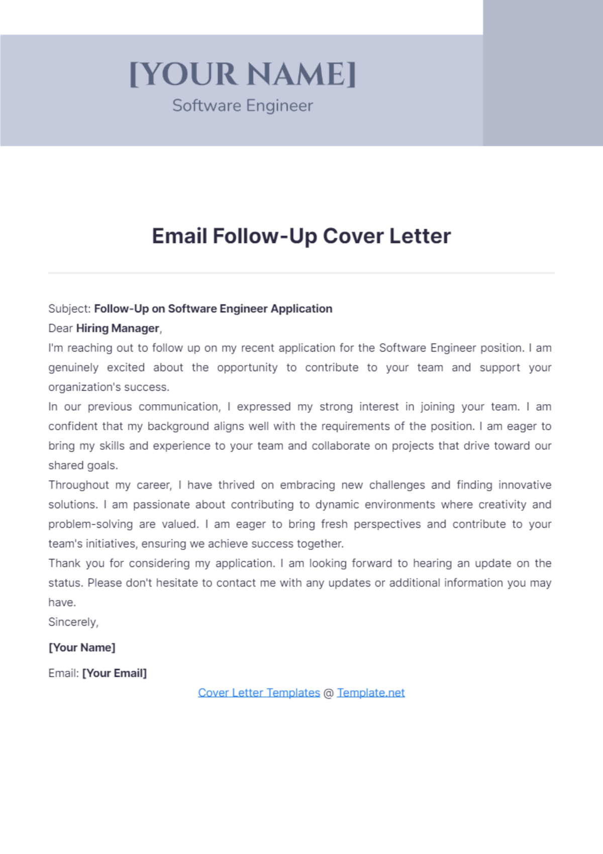 Email Follow-Up Cover Letter - Edit Online & Download