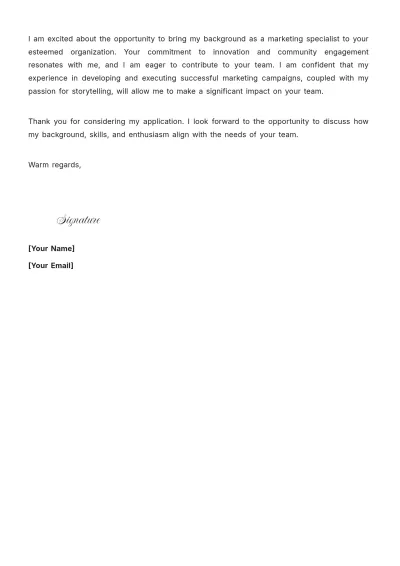 Free Narrative Email Cover Letter to Edit Online