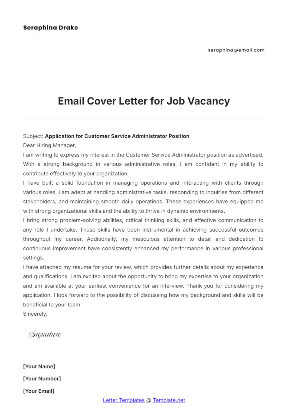 Email Cover Letter for Job Vacancy - Edit Online & Download