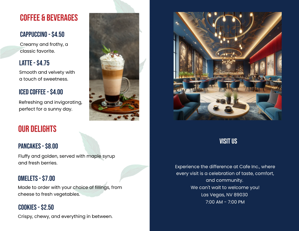 Free Cafe Bi-fold Brochure Template to Edit Online