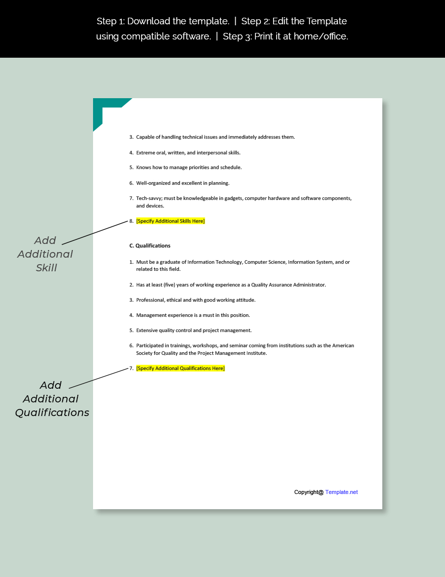 Quality Assurance Administrator Job Ad Description Template Download