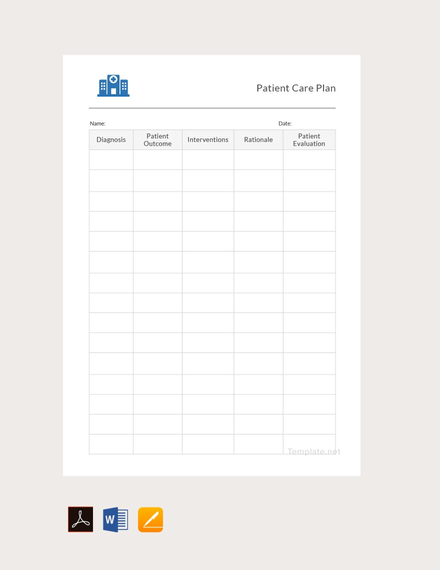 free patient care plan template 440x570