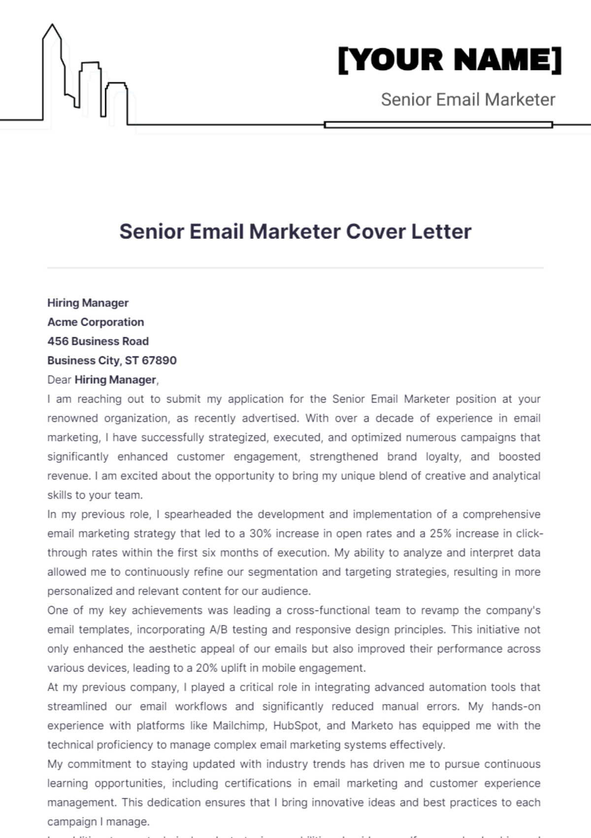 Senior Email Marketer Cover Letter - Edit Online & Download