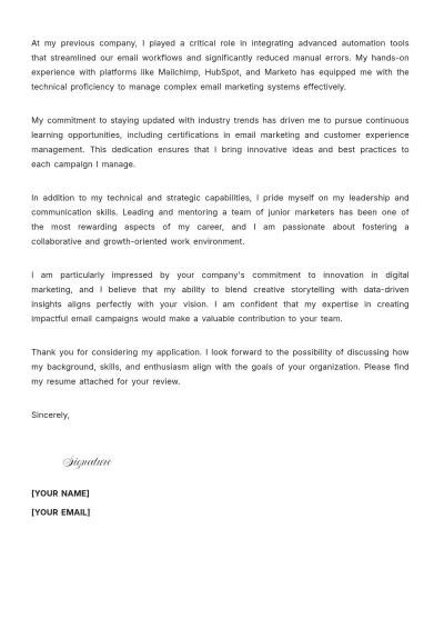 Free Senior Email Marketer Cover Letter to Edit Online