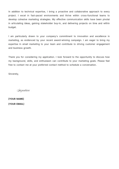 Free Email Marketing Specialist Cover Letter to Edit Online