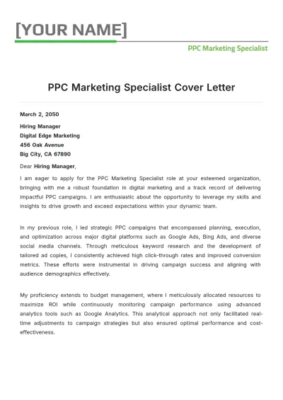 Free PPC Marketing Specialist Cover Letter to Edit Online