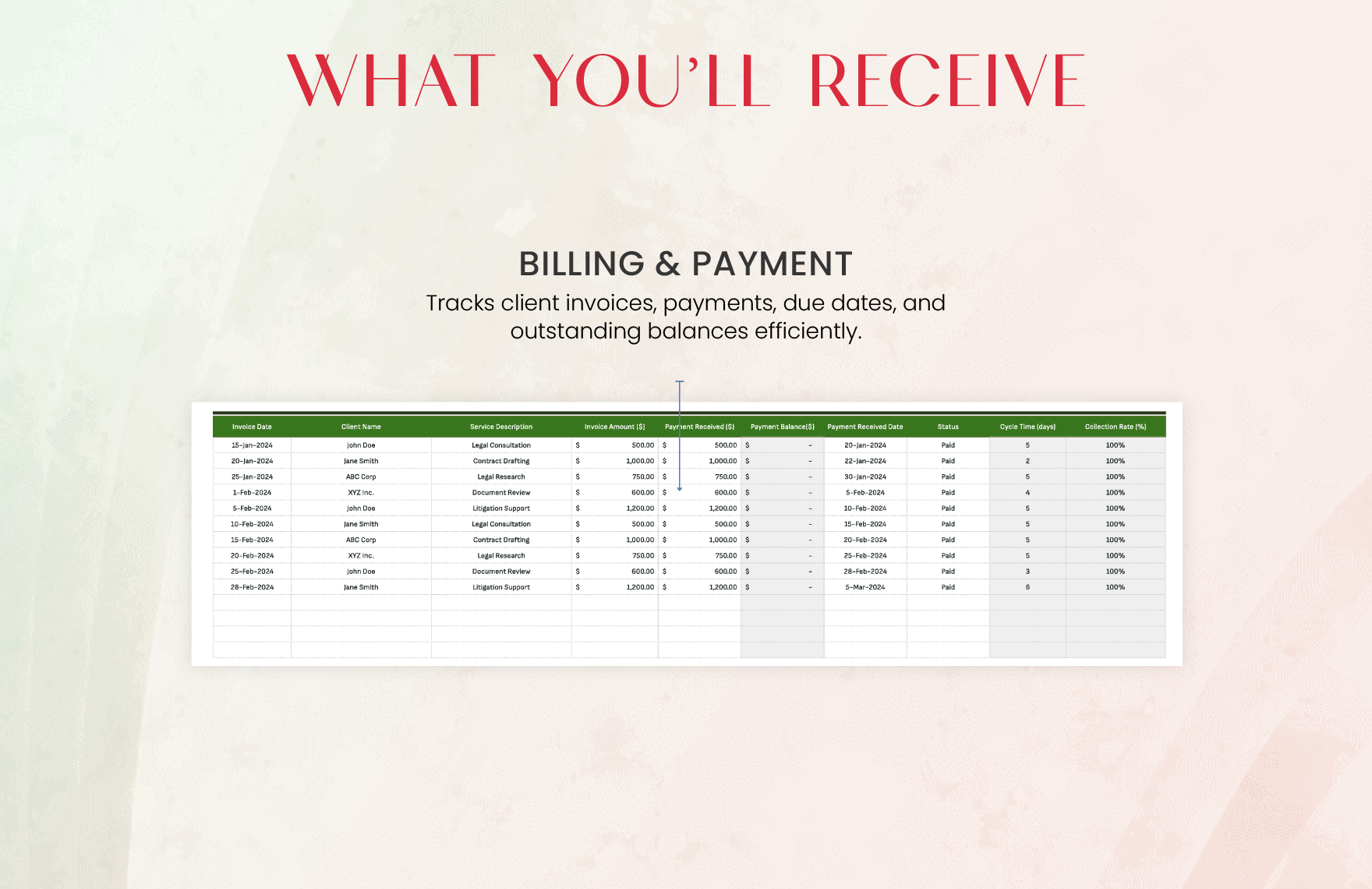 Legal Client Billing and Payment Tracker Template